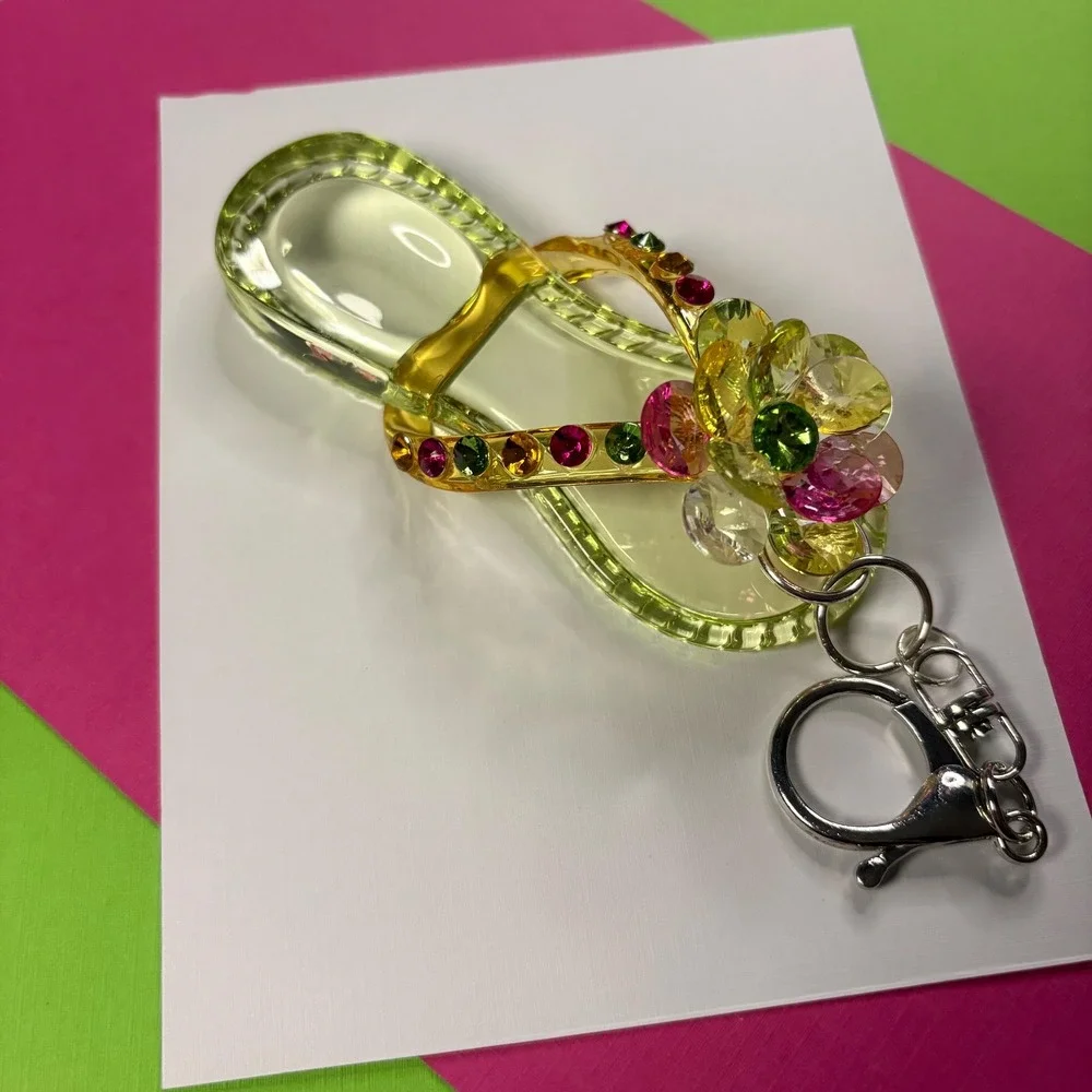 Rhinestone and Beaded Sandal Flip Flop‎ Purse Charm Bag Accessory Keychain